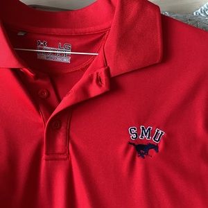 Under Armour SMU Mustangs Loose Heat Gear Golf Performance Red Polo Shirt